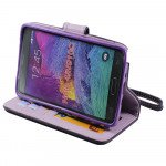 Wholesale Samsung Galaxy Note 4 Glossy Quilted Flip Leather Wallet Case w Stand and Strap (Purple)